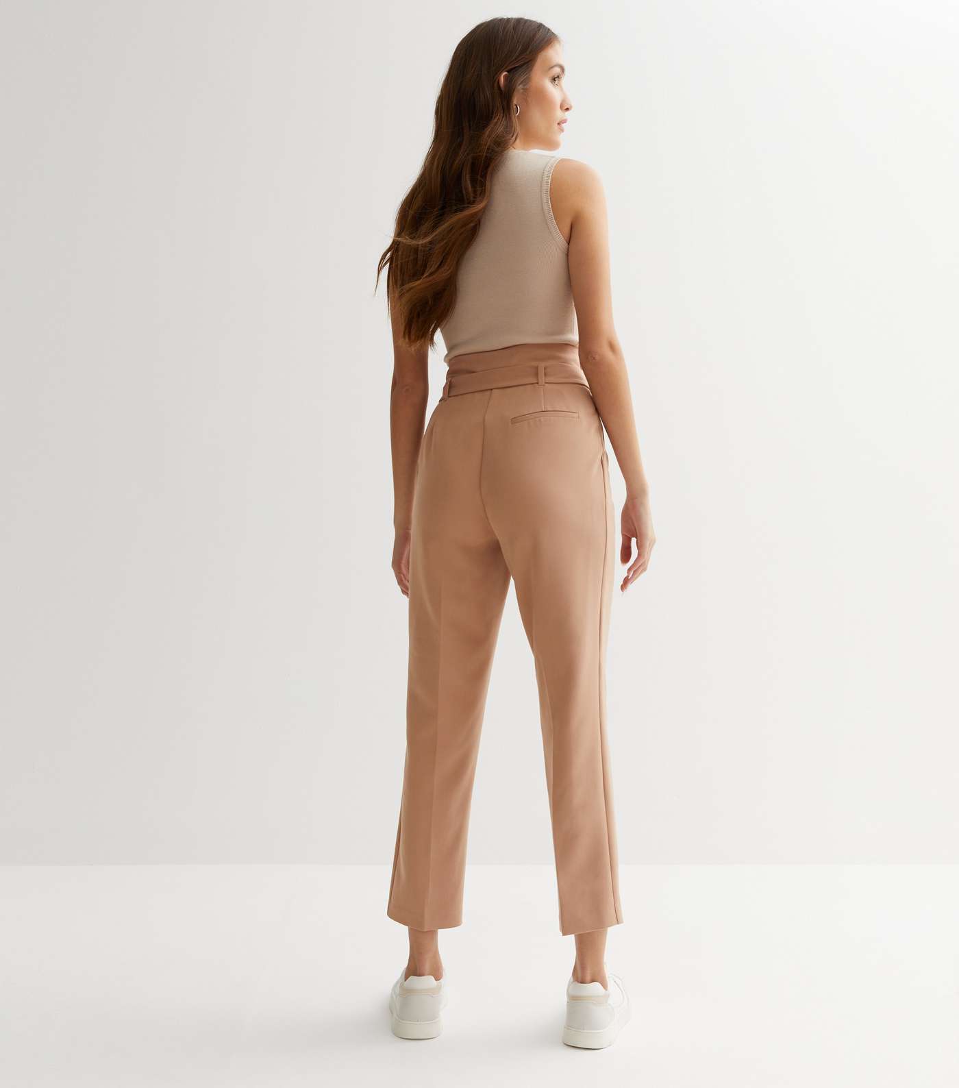 Camel Belted Paperbag Crop Trousers Image 4
