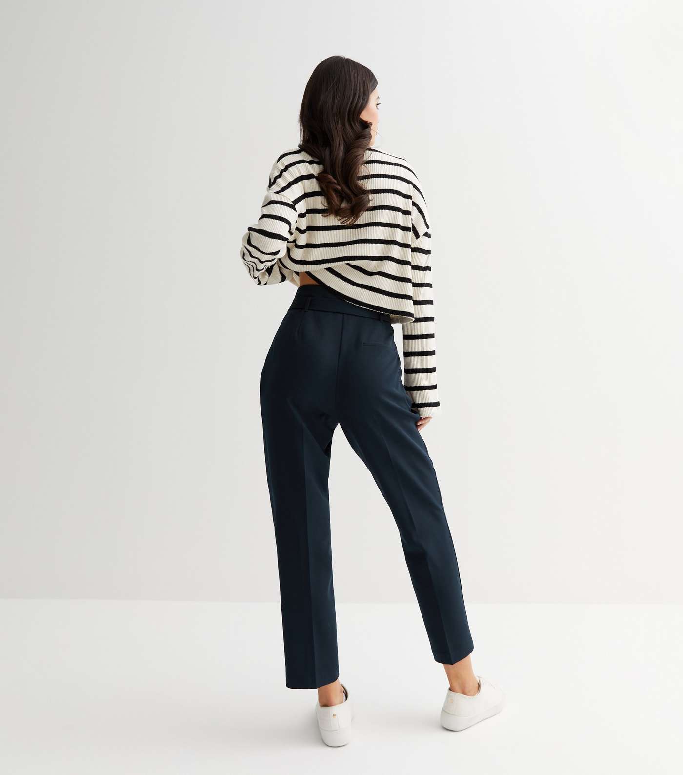Navy Belted Paperbag Crop Trousers Image 4