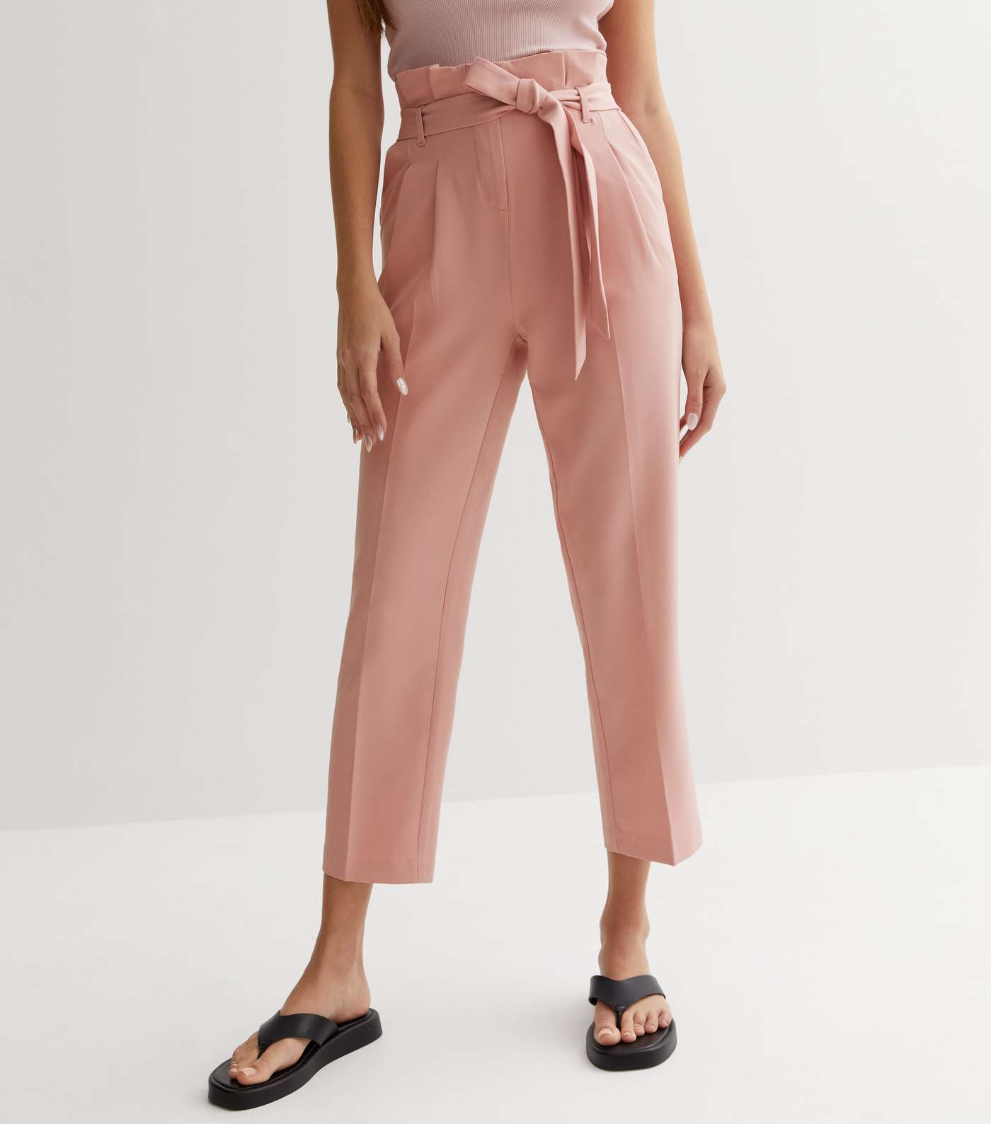 Mid Pink Belted Paperbag Crop Trousers Image 3