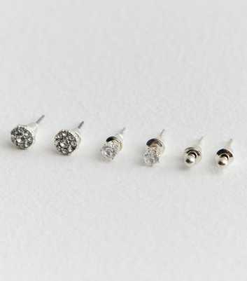 3 Pack Silver Diamanté Stud Earrings 
