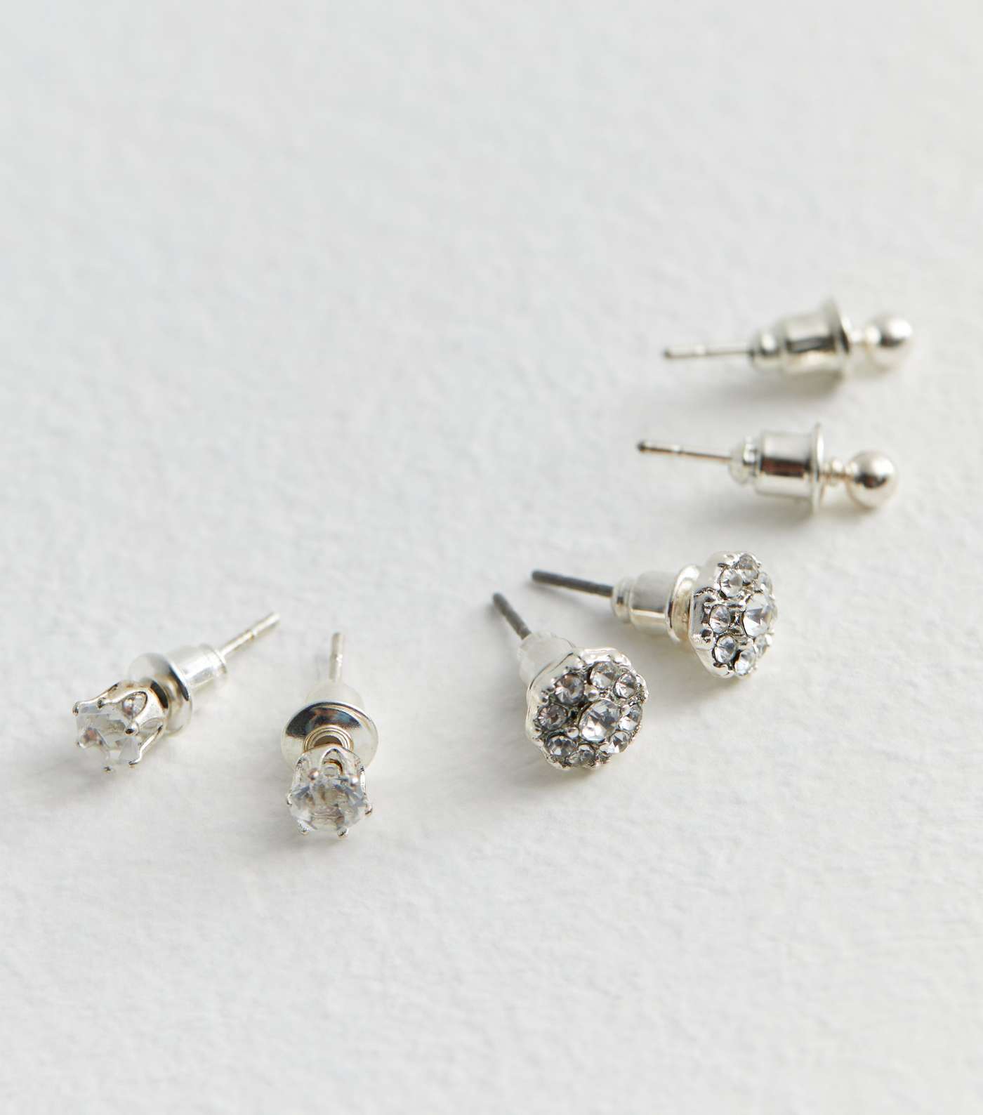 3 Pack Silver Diamanté Stud Earrings  Image 4