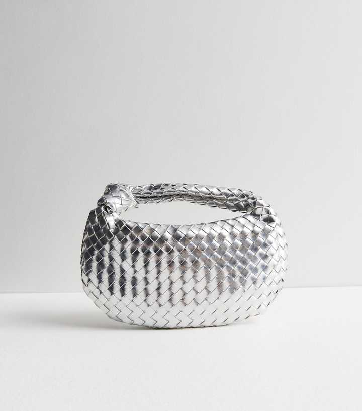 Public Desire Silver Woven Top Handle Bag