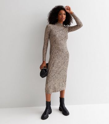 Long sleeve animal print midi dress hotsell