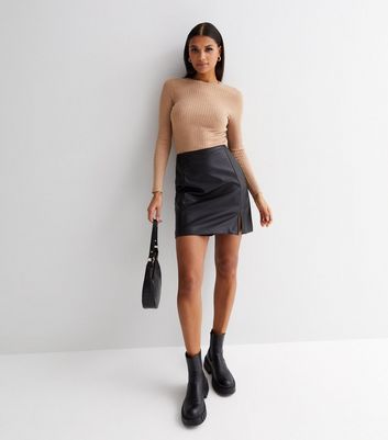 Black leather skirt new look sale