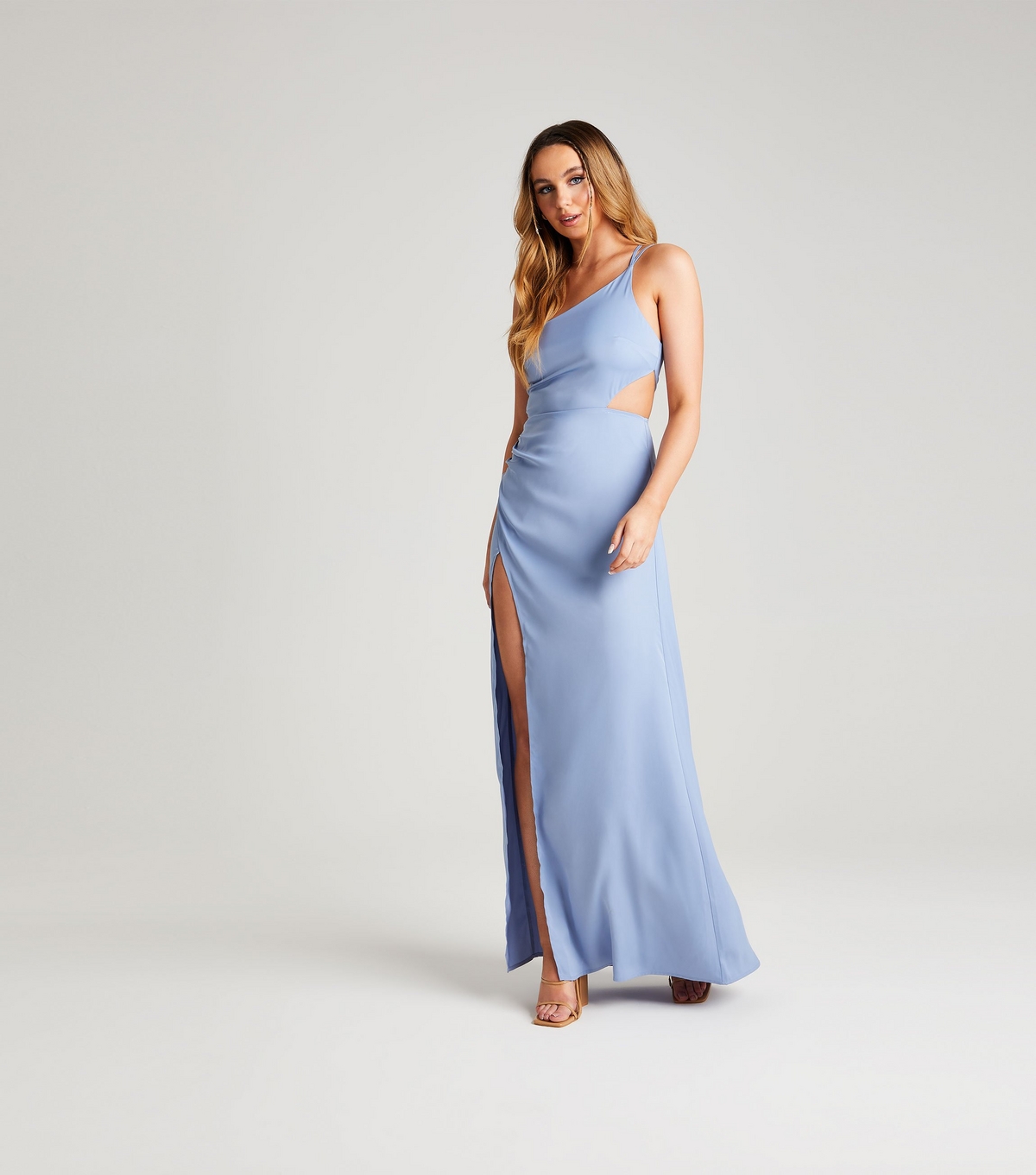 Women's Pale Blue Satin Asymmetric Strappy Maxi Dress Urban Bliss New Look