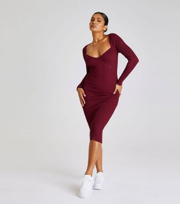 Urban Bliss Petite Burgundy Sweetheart Midi Bodycon Dress New Look