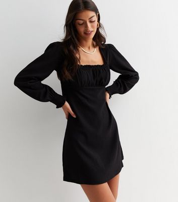 Black long sleeve square neck dress hotsell