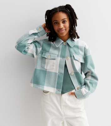 Girls Green Check Crop Shacket