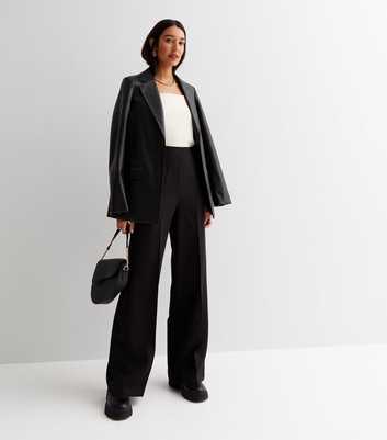 Tall Black Crepe Wide Leg Tailored Trousers