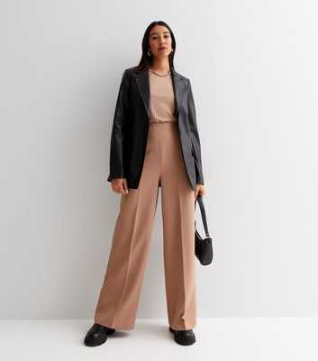 Tall Camel Crepe Wide Leg Tailored Trousers