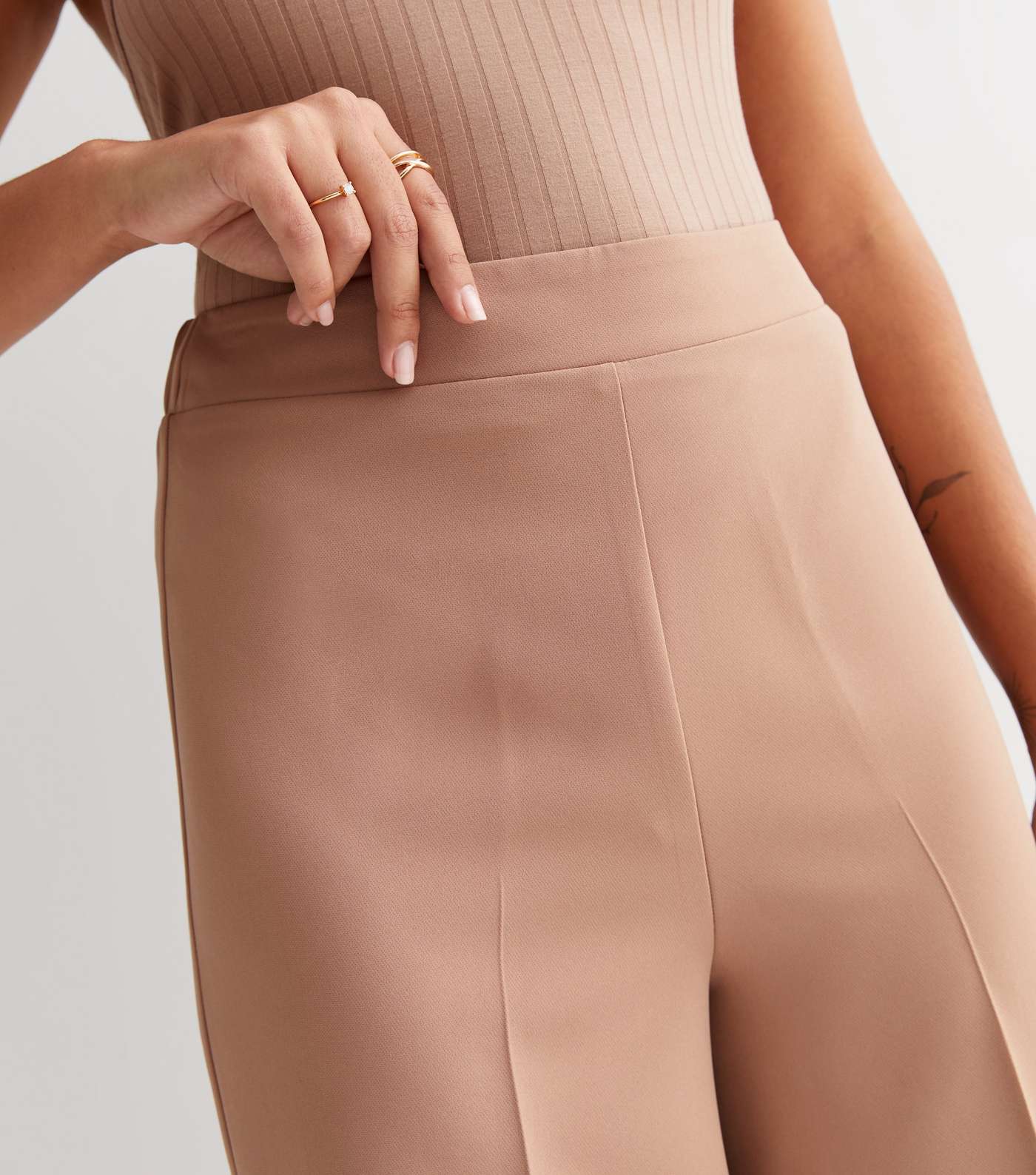 Tall Camel Crepe Wide Leg Tailored Trousers Image 3