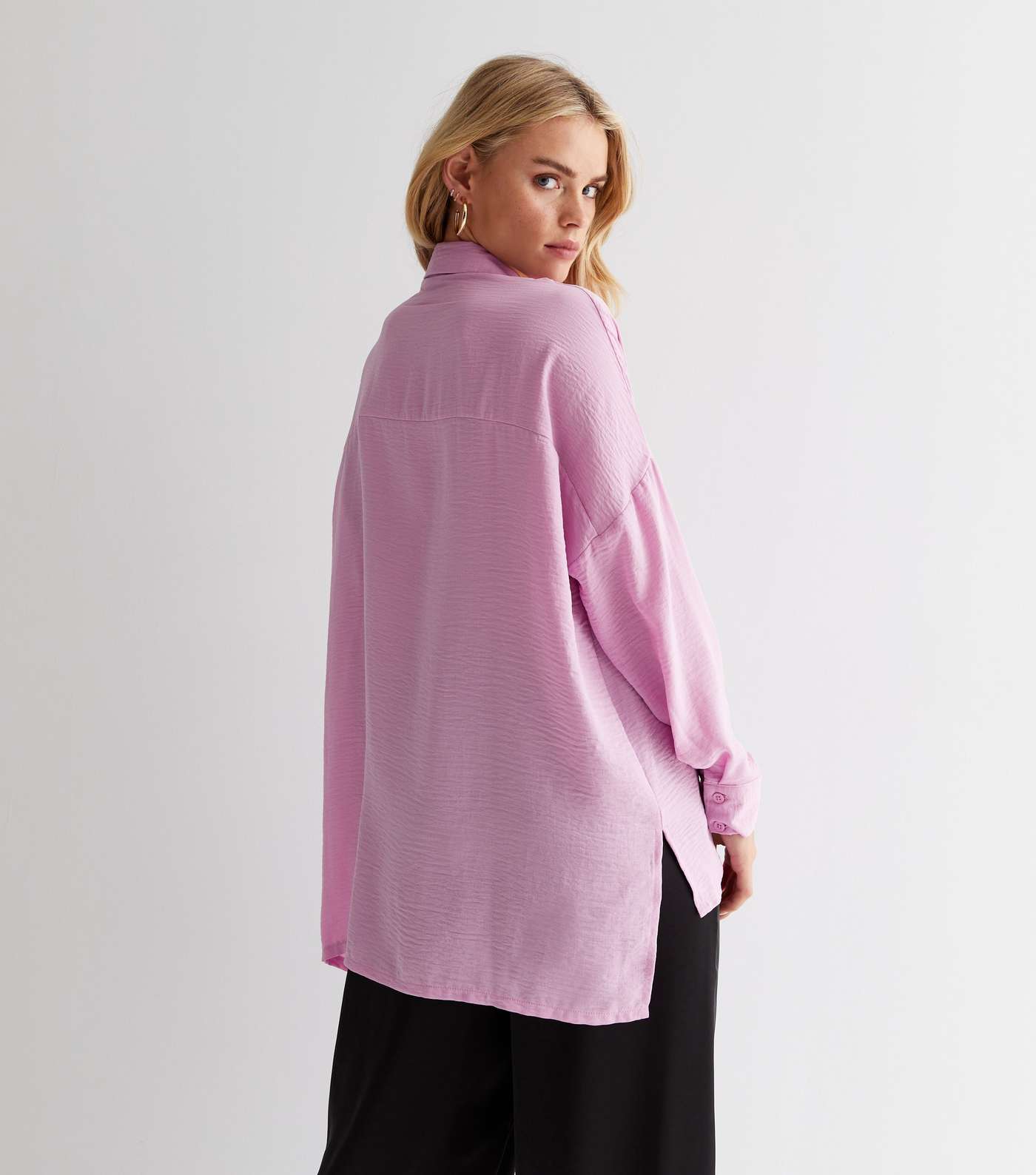 Petite Lilac Long Sleeve Pocket Front Oversized Shirt Image 4
