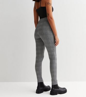 Tall Black Check High Waist Zip Front Leggings