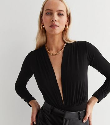 Plunge Neckline Black Top With Full Sleeve – Styched Fashion