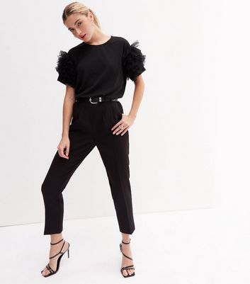 Black Organza Ruffle Short Sleeve T-Shirt | New Look