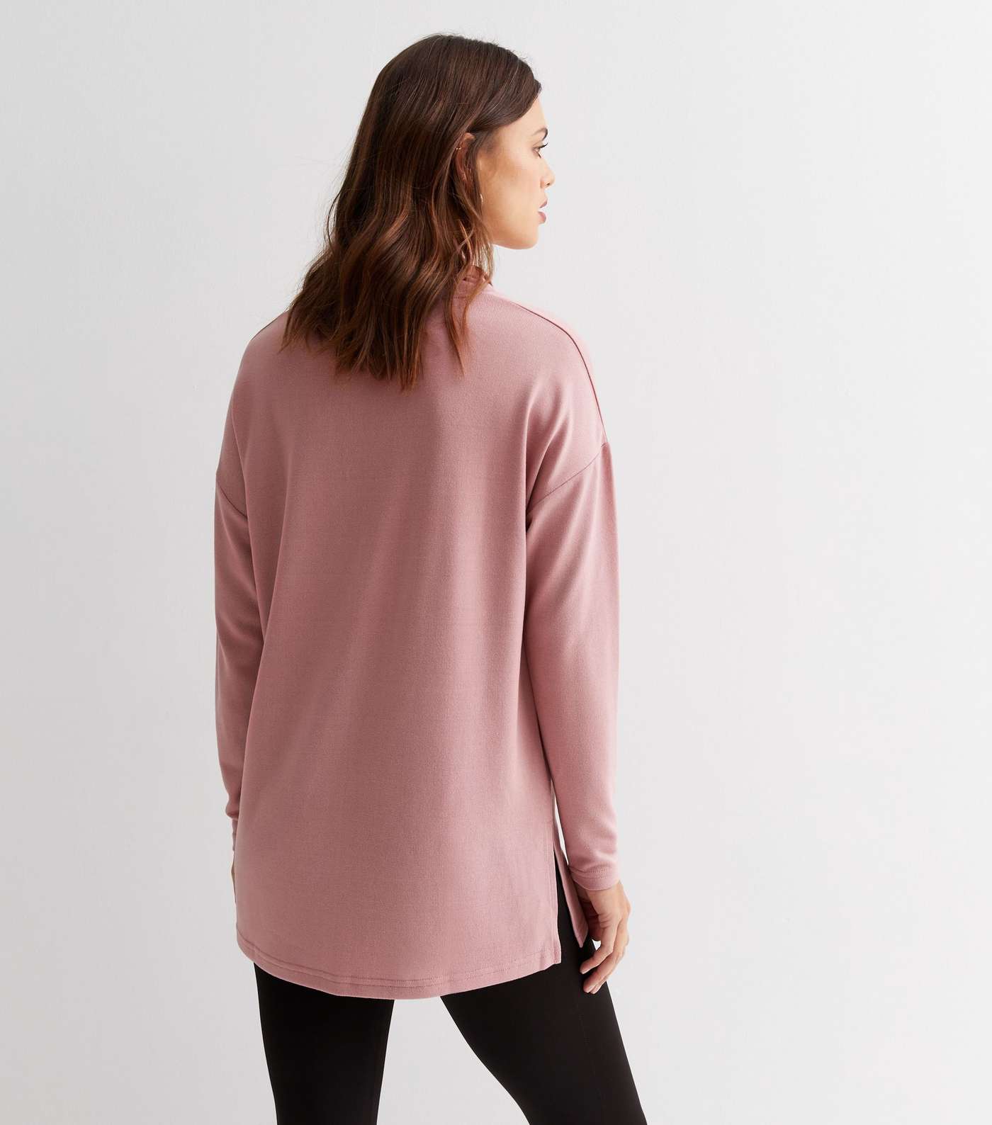 Mid Pink Brushed Fine Knit Cowl Neck Long Top Image 4