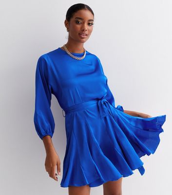 Long sleeve sale blue satin dress