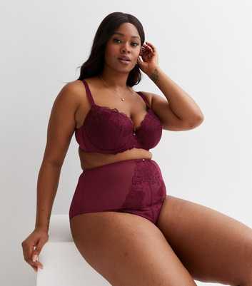 Curves Burgundy Lace Diamanté High Waist Brazilian Briefs