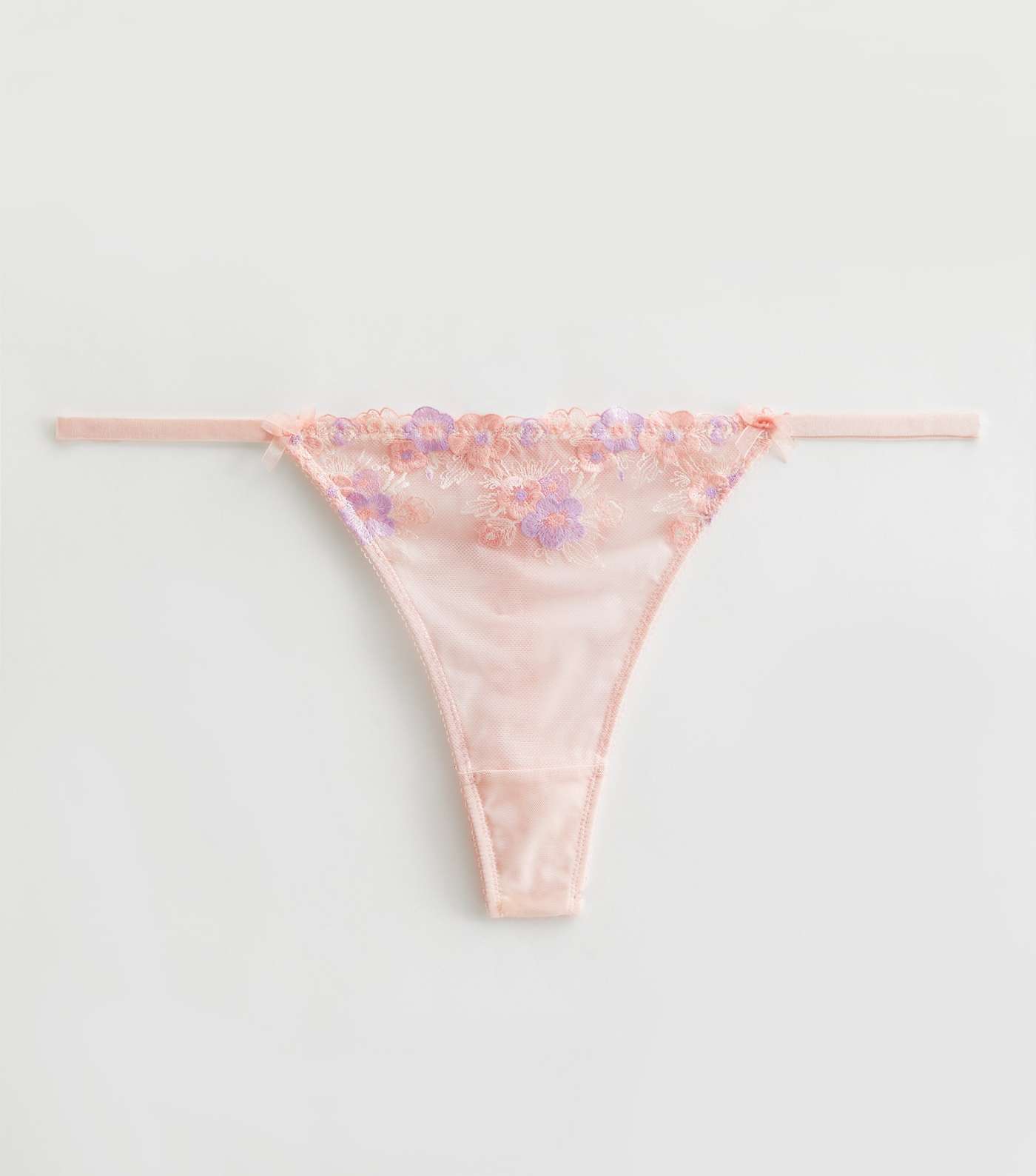 Pink Metallic Floral Embroidered Mesh Bow Thong Image 5
