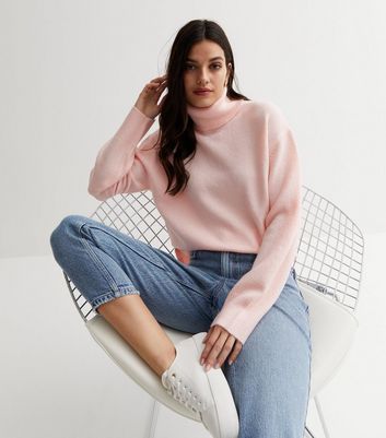 Pink Knit Roll Neck Split Hem Jumper | New Look