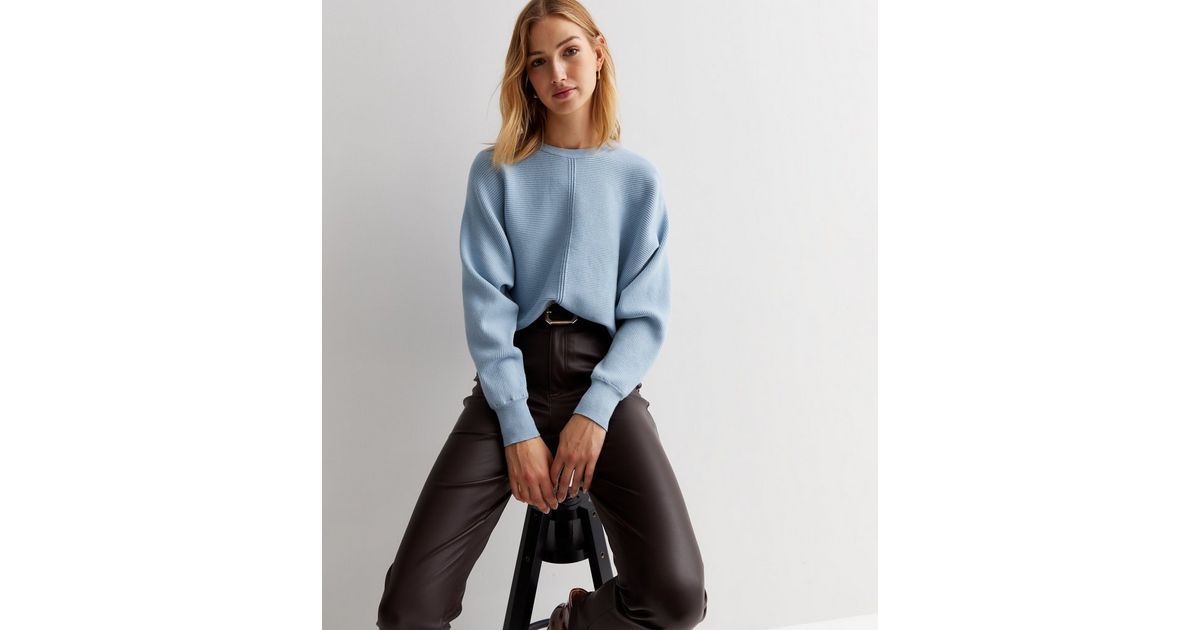 Pale Blue Ribbed Knit Crew Neck Batwing Jumper New Look