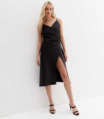 Cutie London Black Satin V Neck Midi Slip Dress