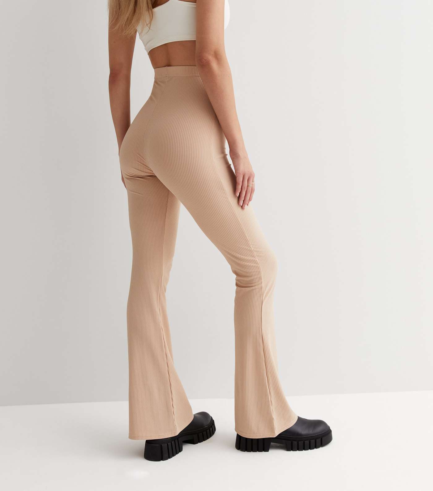 Pink Vanilla Stone Ribbed Jersey Flared Trousers Image 4