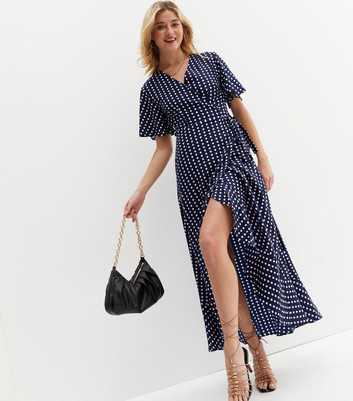 Cutie London Navy Spot Midi Wrap Dress