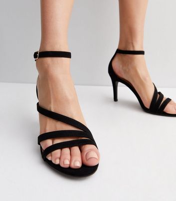 Black Suedette Strappy Stiletto Heel Sandals New Look Vegan