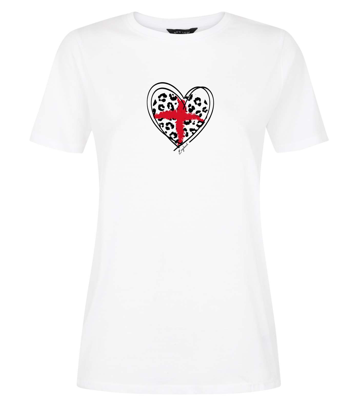 White England Flag Heart Leopard Print T-Shirt