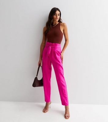Bright Pink Paperbag Trousers  New Look