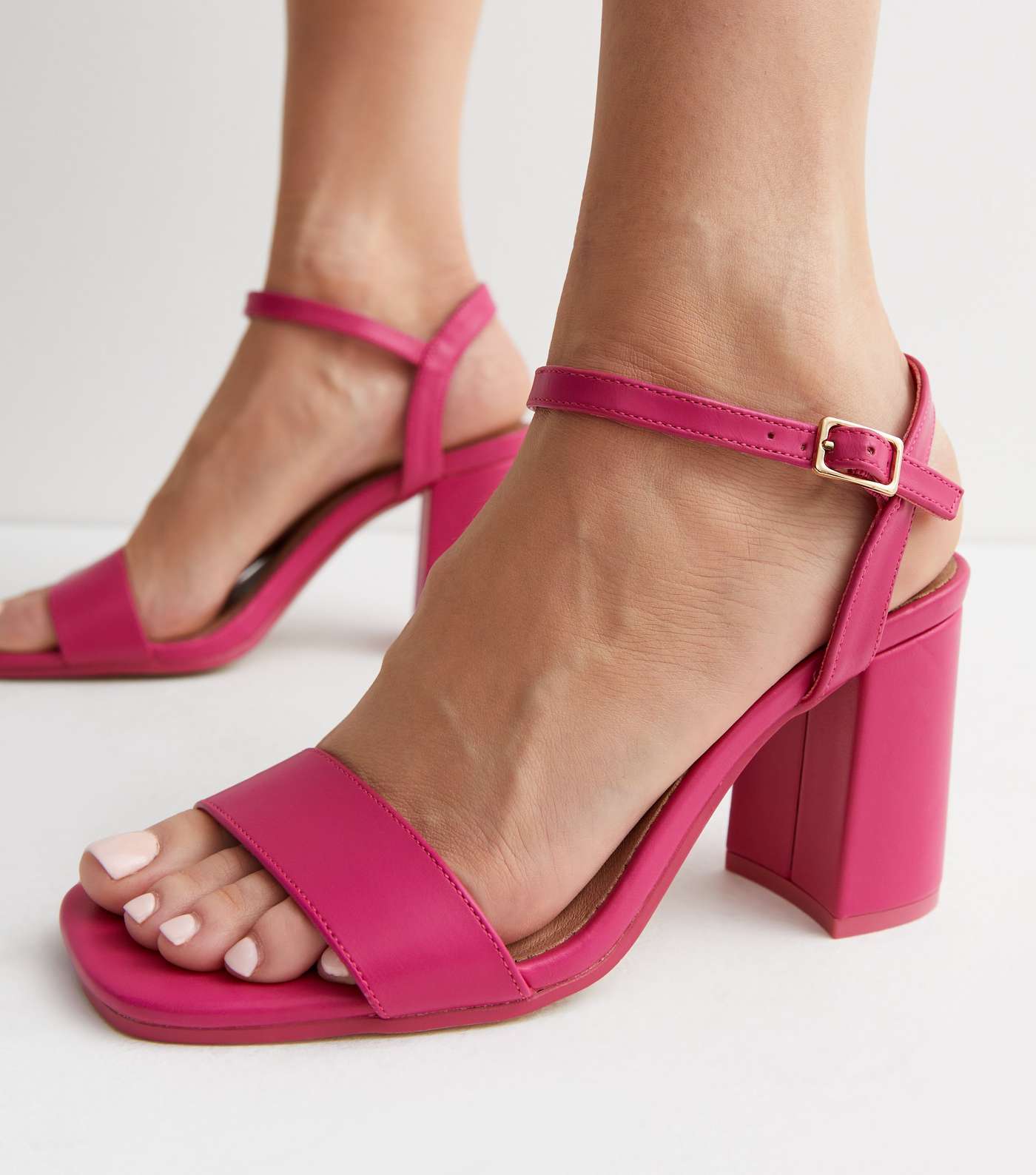 Bright Pink Leather-Look 2 Part Block Heel Sandals Image 2