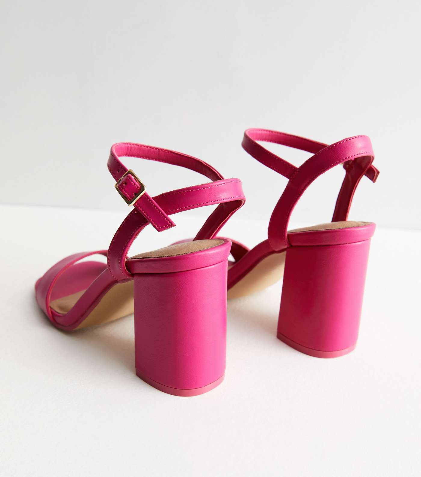 Bright Pink Leather-Look 2 Part Block Heel Sandals Image 4