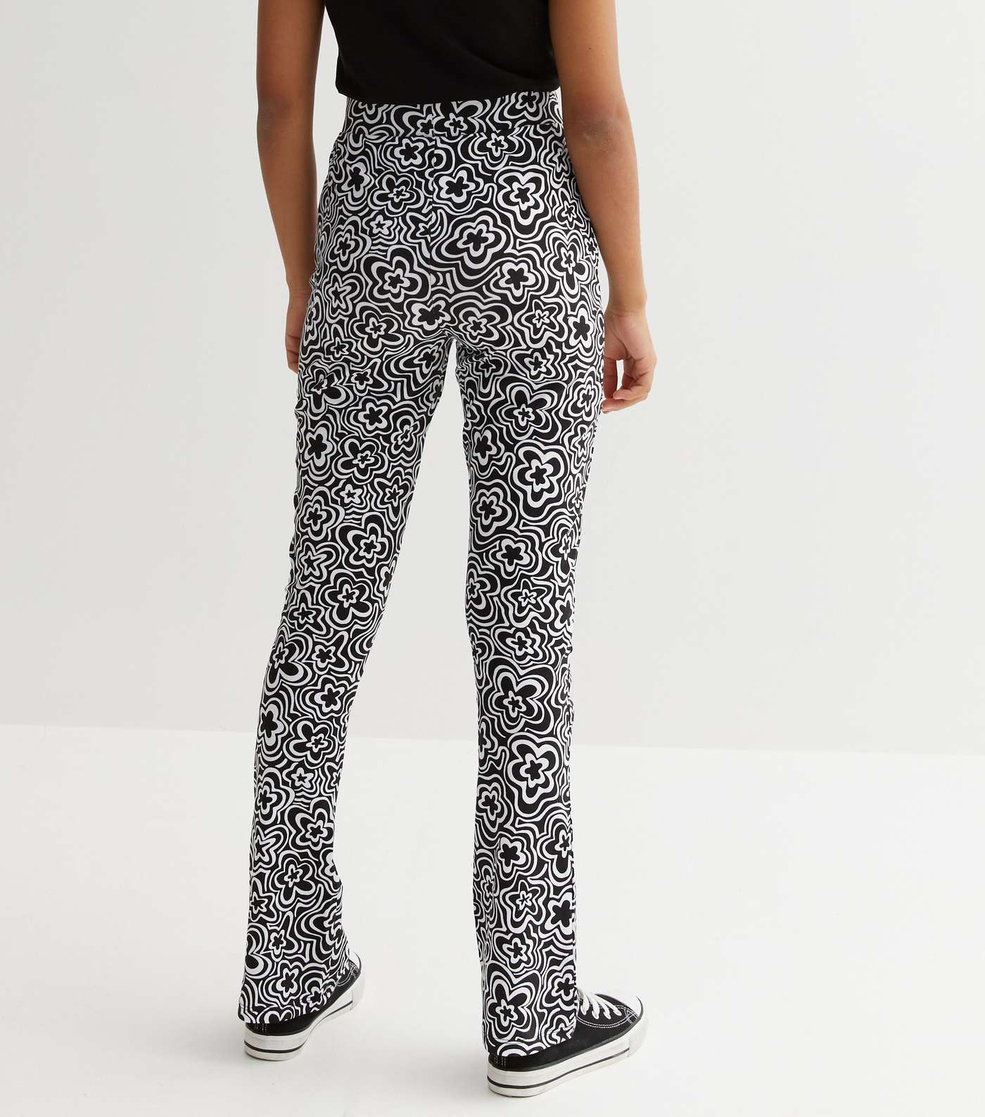 Girls Black Floral Doodle Print Flared Trousers Image 4