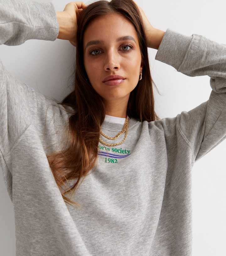 Pale Grey Sports Society Logo Sweatshirt | New Look