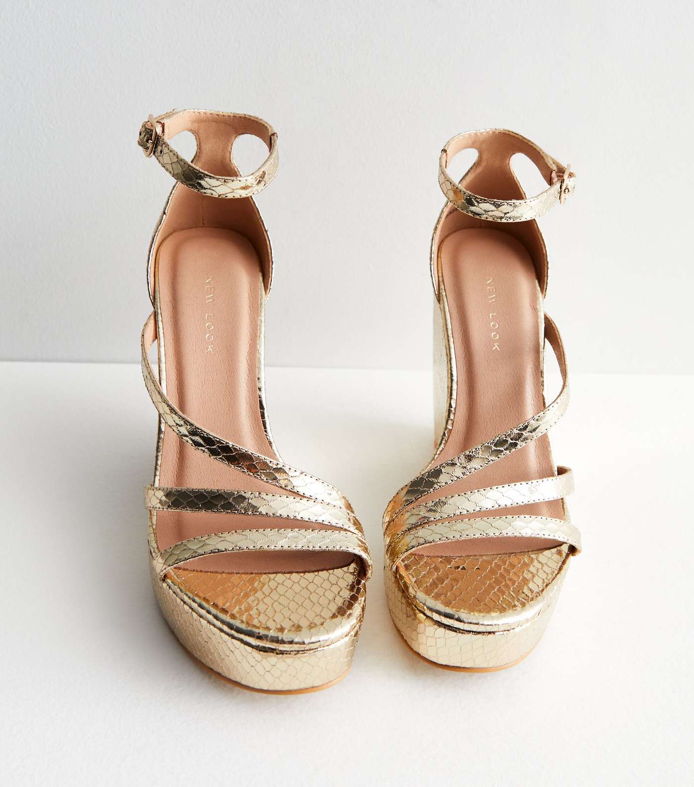 Gold Metallic Faux Snake Wedge Heel Platform Sandals Image 3