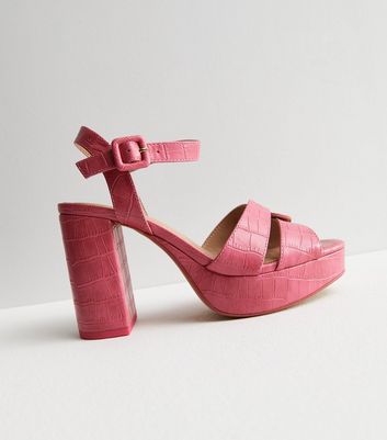 Pink croc heels hot sale