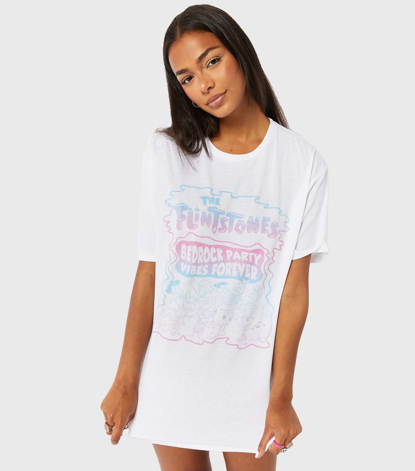 Skinnydip White Flintstones Bedrock Party Logo Oversized T-Shirt