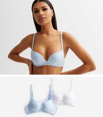 2 Pack Blue and White Leopard Print Push Up Bras
