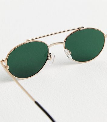 Men's Gold Oval Frame Sunglasses New Look