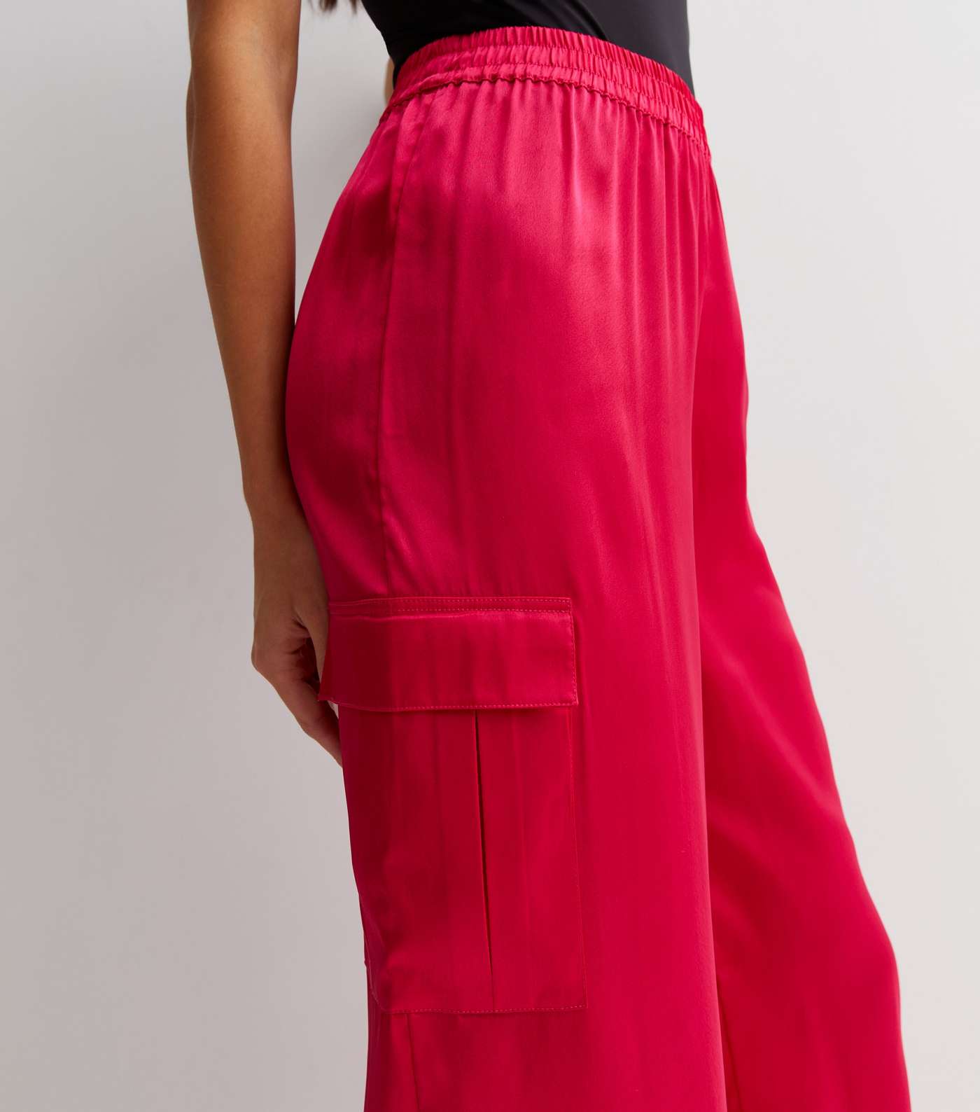 Pink Satin Cargo Trousers Image 2