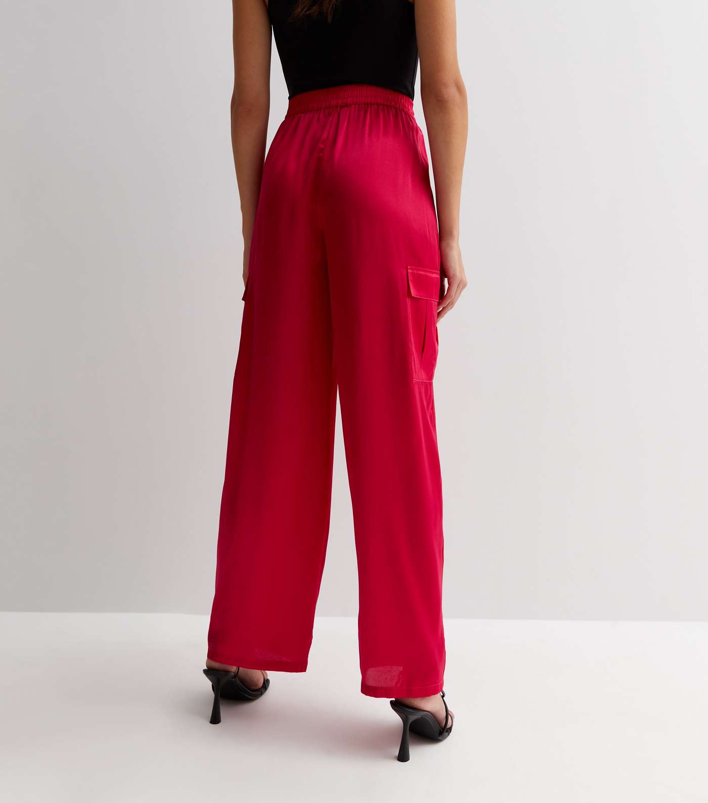 Pink Satin Cargo Trousers Image 4