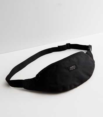 Black Zip Front Label Bum Bag