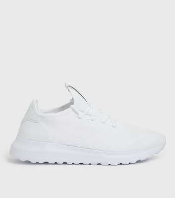 White Knit Lace Up Trainers