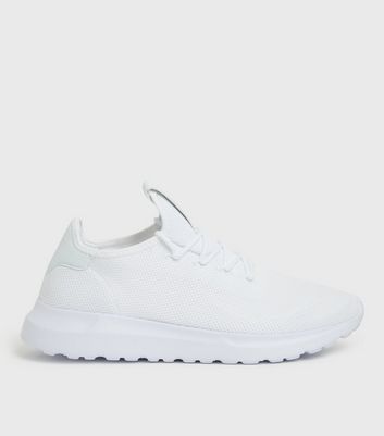 White Knit Lace Up Trainers