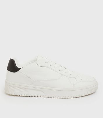 White Lace Up Contrast Panel Trainers | New Look