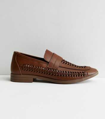 Dark Brown Leather-Look Woven Loafers