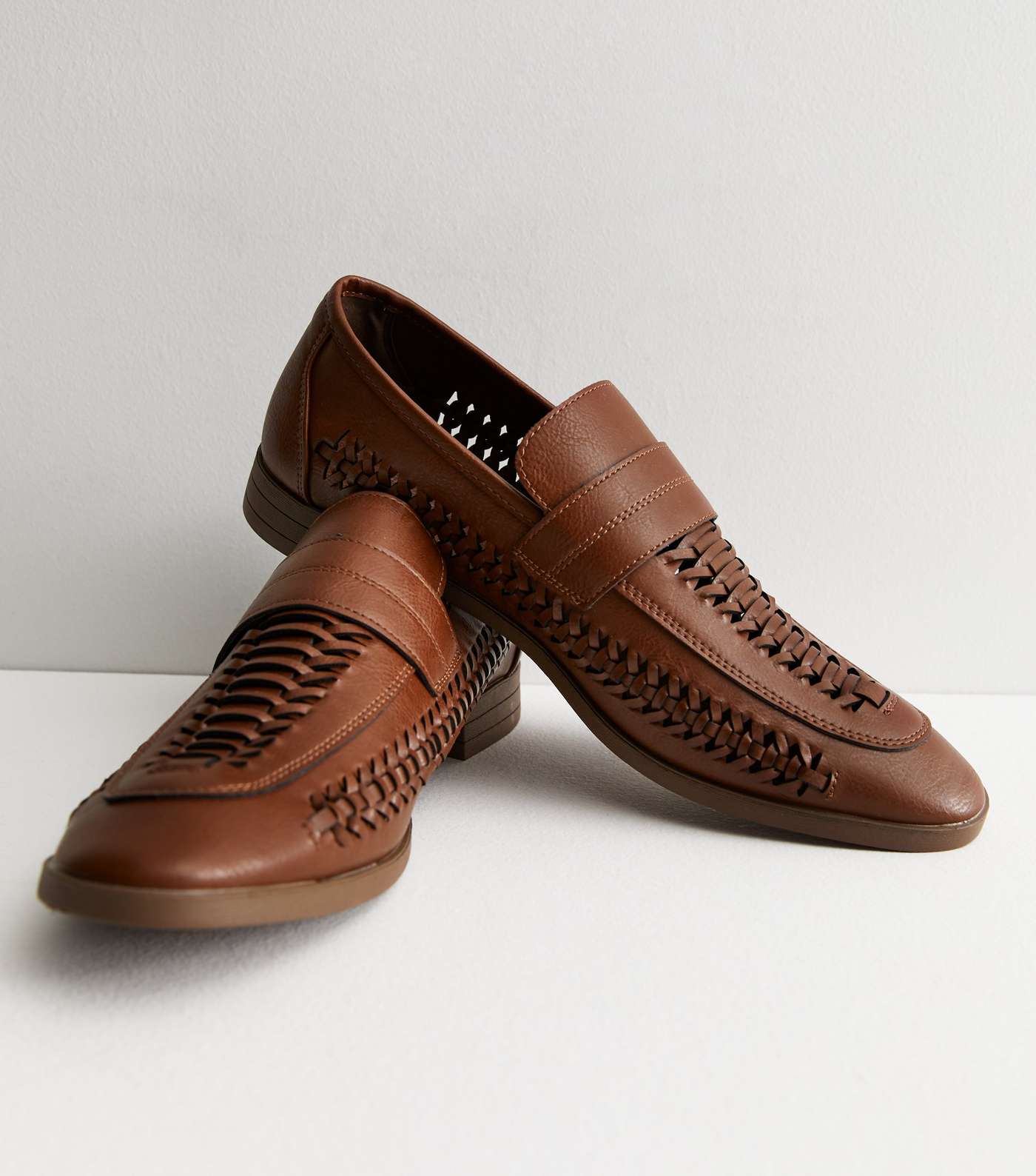 Dark Brown Leather-Look Woven Loafers Image 3