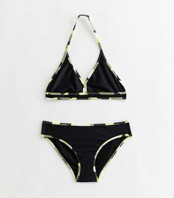 Girls Black Camo Trim Triangle Bikini Set