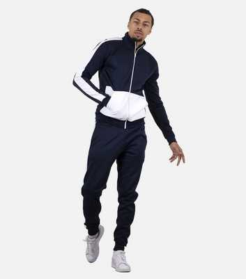 JUSTYOUROUTFIT Navy Contrast Stripe Zip Up High Neck Tracksuit